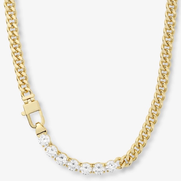 Melinda Maria Julian Cuban Chain 18" Necklace Simulated Diamonds 18K Gold Plated - Picture 2 of 6